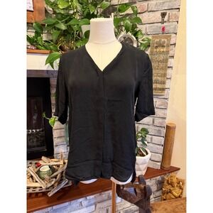 Theory Silk Blouse‎ Short Sleeve Top V-Neck | Black | Size Medium